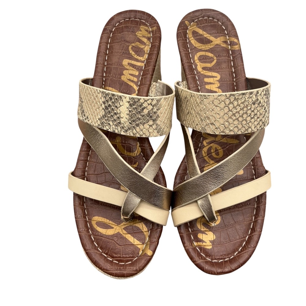 Sam Edelman Leigh Gold Metallic Snake Espadrille Wedge Sandals Womens 8.5M
